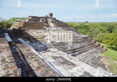 The elaborate ruins of Comalcalco in Tabasco, Mexico, is the western-most Mayan city and the only ever built of brick Stock Photo