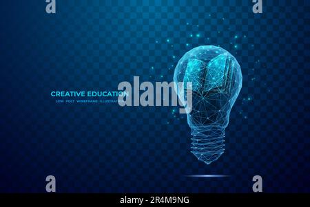 Creative thinking concept. Light bulb and book. Abstract digital art Stock Vector