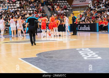 Vigo, Spain. May 27th, 2023. match with a lot of intensity between the women's national team of china vs spain where you can appreciate several plays Stock Photo