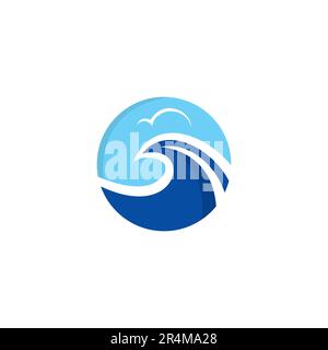 Wave Abstract Logo With Cloud. Blue Ocean Logo Vector Stock Vector