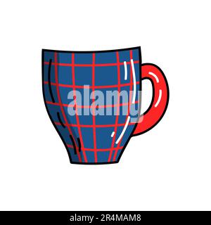 Vector bright colorful doodle style mug with geometric elements blue with red checks.  Stock Vector