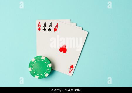 combination four ace with chips popular card game poker Stock Photo