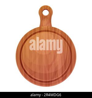 Wooden round pizza board, pate top view in cartoon style isolated on white background. Kitchen enpty cutting desk. . Vector illustration Stock Vector