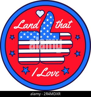 Festive round sticker decal with Like Hand Gesture in colors of American flag. United States July 4th Independence Day holiday festive inscription bad Stock Vector