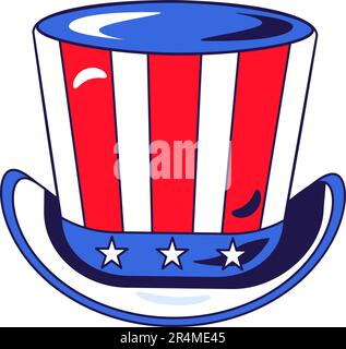 Top hat headdress american character Uncle Sam. Festive element, attributes of July 4th American Independence Day. Cartoon vector icon in national col Stock Vector