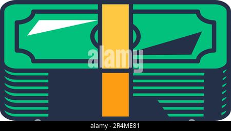 American dollar paper green banknote stack. Cash, turnover finance banking. Cash withdrawal and replenishment of deposit in bank. Simple cartoon outli Stock Vector