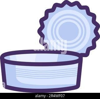 Empty metal tin can with sharp, notched lid. Disposal of food packaging. Flat icon in stroke, element for infographics design. Simple cartoon outline Stock Vector