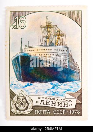 USSR-CIRCA 1978: A stamp printed in USSR shows nuclear icebreaker Lenin , circa 1978 Stock Photo
