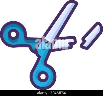 Broken tailors scissors. Disposal of household and hair salon household waste. Flat icon in stroke, element for infographics design. Simple cartoon ou Stock Vector