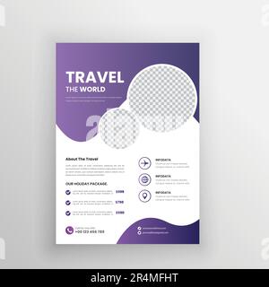 travel flyer design template, tour flyer, tourism color a4 print ready flyer Stock Vector