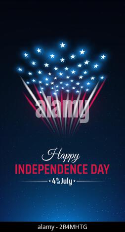 Banner 4th of july usa independence day, template with american colorful fireworks on dark sky background. Fourth of july, USA national holiday Stock Vector