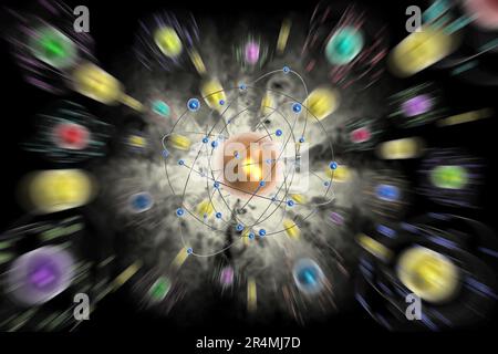 3D illustration. Abstract image. Space, atoms, planets, molecules, electrons on black background. Stock Photo