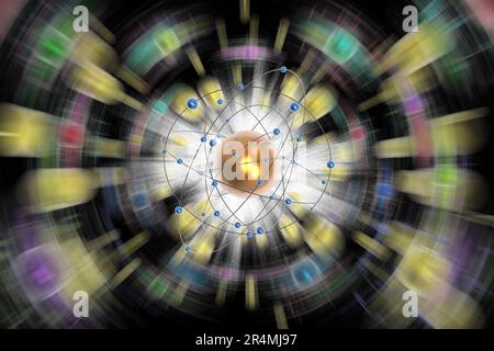 3D illustration. Abstract image. Space, atoms, planets, molecules, electrons on black background. Stock Photo