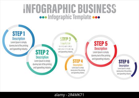 Business infographic design template with six 6 steps, six 6 options, steps or processes. Can be used for workflow layout, diagram, annual report, web Stock Vector