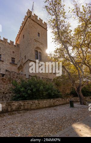 View of Palace of the Grand Master of the Knights, Old Rhodes Town, UNESCO World Heritage Site, Rhodes, Dodecanese, Greek Islands, Greece, Europe Stock Photo