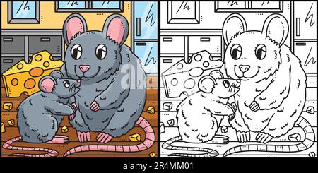 Mother Mouse and Baby Mouse Coloring Illustration Stock Vector