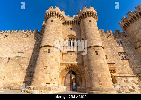 View of Palace of the Grand Master of the Knights of Rhodes, Old Rhodes Town, UNESCO World Heritage Site, Rhodes, Dodecanese, Greek Islands, Greece Stock Photo