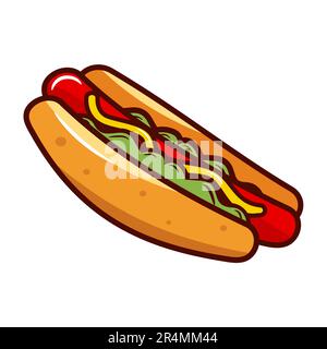 Hot dog with mustard and ketchup. Fast food. Vector illustration for food and beverage design element and concept Stock Vector