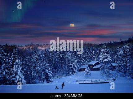 Moonrise over Maihaugen Stock Photo