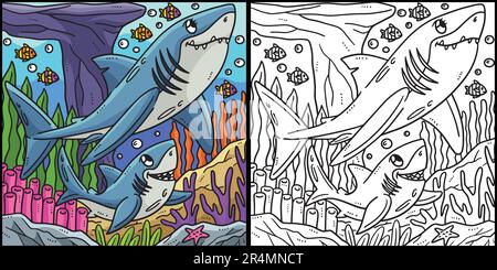 Mother and Baby Great White Shark Illustration Stock Vector