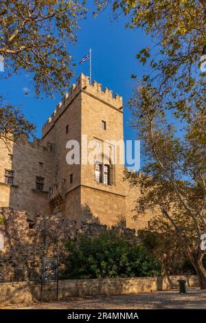 View of Palace of the Grand Master of the Knights, Old Rhodes Town, UNESCO World Heritage Site, Rhodes, Dodecanese, Greek Islands, Greece, Europe Stock Photo