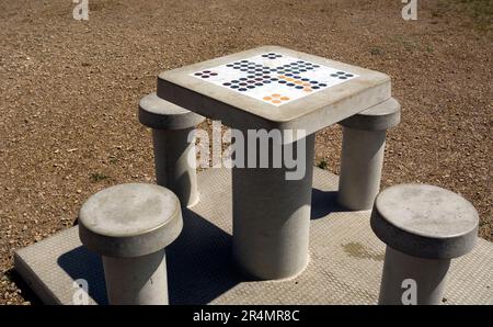 Public ludo table, Stratford-upon-Avon, Warwickshire, UK Stock Photo