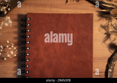 old red leather journal Stock Photo