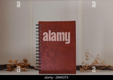 vintage red leather journal Stock Photo