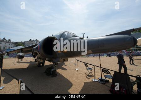 Harrier GR3 on display in Horse Guards Parade as part of the RAF100 tour (100th Birthday of the RAF) Stock Photo