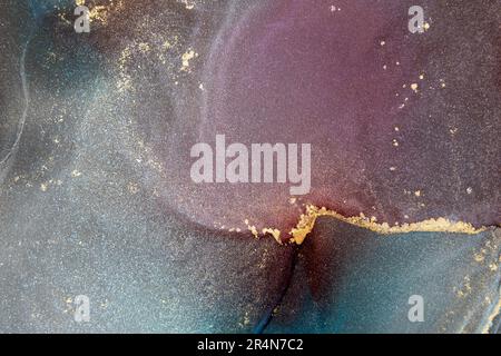 Abstract alcohol ink fluid art background on black. Red, violet, white and gold Stock Photo