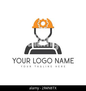 Builder man Logo Design Construction Worker Logotype Stock Vector