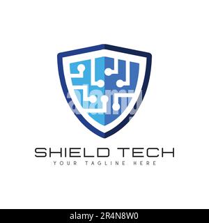Shield Tech Logo Design IT Security Logotype Stock Vector