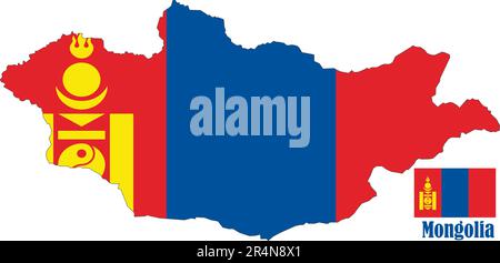 Mongolia Map and Flag Stock Vector