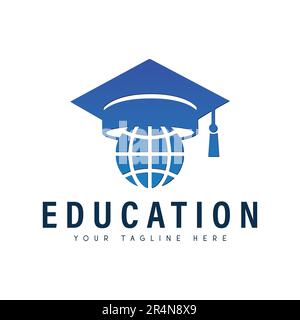 Education Logo Design Books graduation cap Logotype Global academy logo Stock Vector