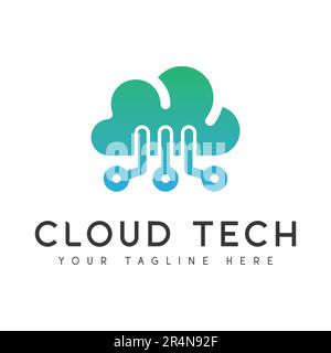 Cloud Tech Logo Design IT Security Logotype Stock Vector
