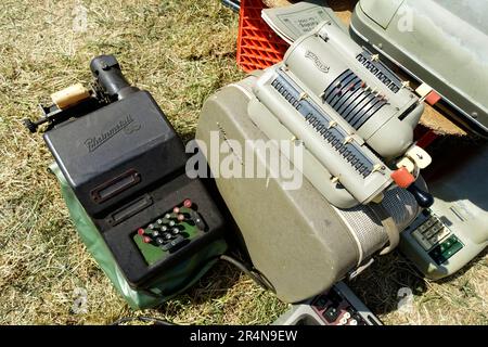 Old discarded Rheinmetall calculators Stock Photo