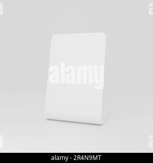 Blank white tent card mockup, 3d rendering isolated on gray background Stock Photo