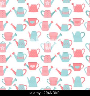 Watering can seamless pattern. Garden background. Vector illustration. Stock Vector
