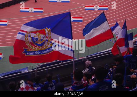 Flags Flying at Yokohama F. Marinos Football Game Stock Photo
