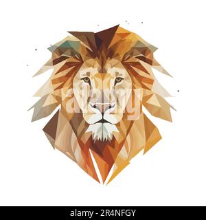 Lion logo design. Abstract colorful polygon lion head. Calm lion with teeth. Stock Vector