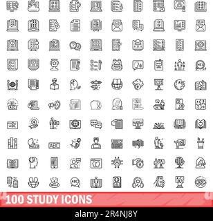 100 study icons set. Outline illustration of 100 study icons vector set isolated on white background Stock Vector