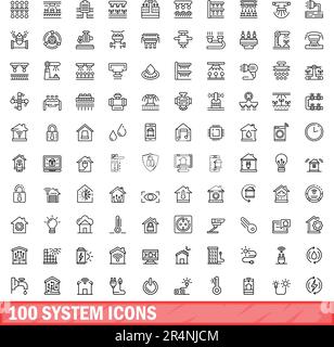 100 system icons set. Outline illustration of 100 system icons vector set isolated on white background Stock Vector