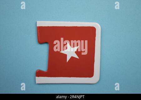Information puzzles placed on a blue background. Star picture. Stock Photo