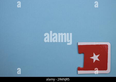 Information puzzles placed on the edge of the blue background. Star picture. Stock Photo