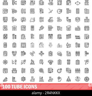100 tube icons set. Outline illustration of 100 tube icons vector set isolated on white background Stock Vector