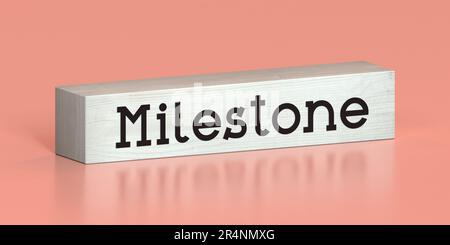 Milestone - word on wooden block - 3D illustration Stock Photo