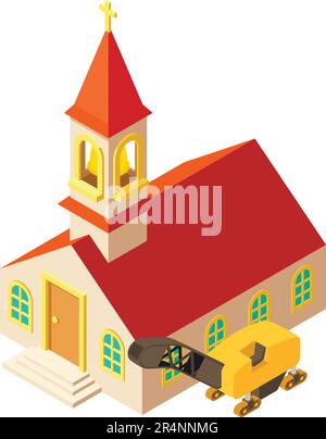 Pavement repair icon isometric vector. Asphalt milling near church building icon. Pavement milling, cold planing Stock Vector
