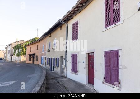 Quiet street with shuttered windows, Messimy-sur-Saone, France Stock Photo