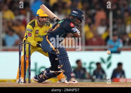 Gujarat Titans' Sai Sudharsan, Right, Plays A Shot During The Indian ...