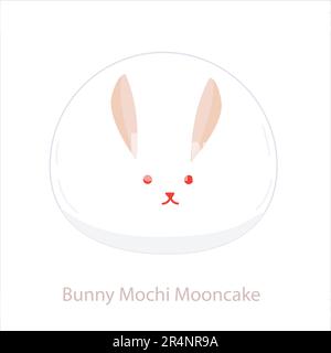 Bunny Mochi Mooncake. Mochi pastry japanese food for Mid-Autumn Festival. Vector illustration isolated on white Stock Vector